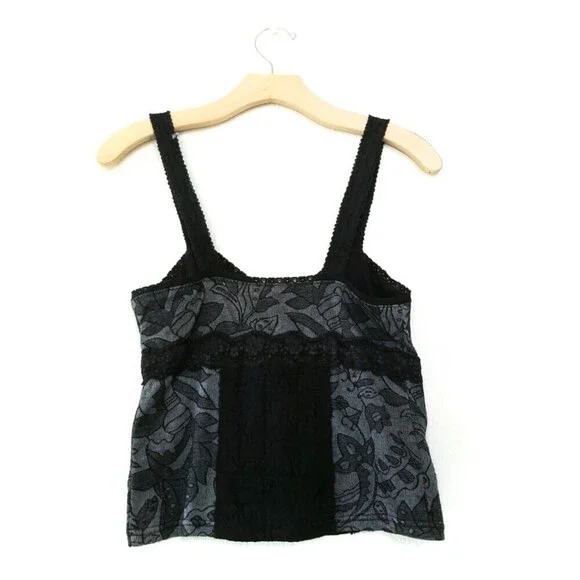 FREE PEOPLE 90's Cropped Surpluce Neck Baby Cami in Black Lace Womens Medium - Picture 5 of 7